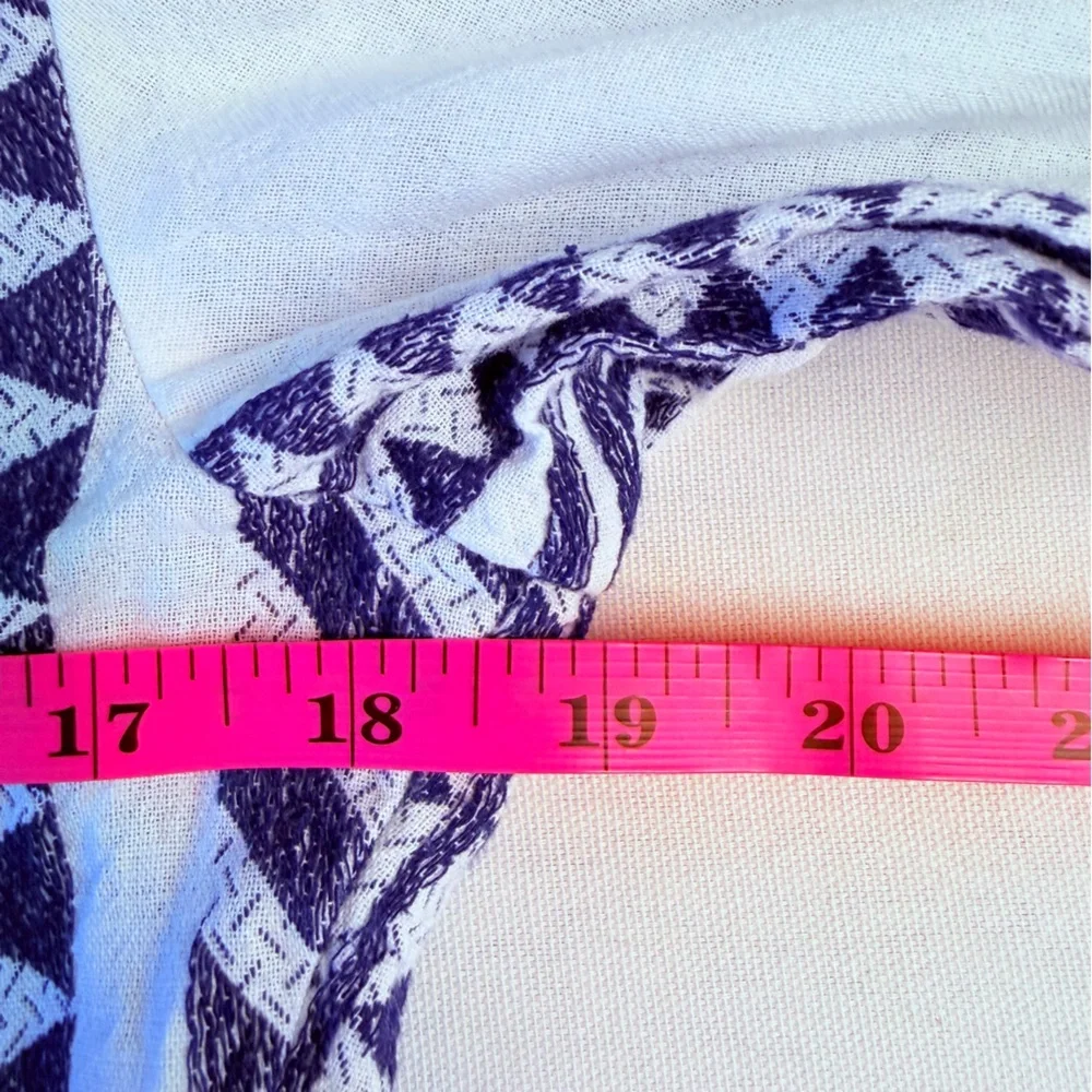 Jun & Ivy Cotton Mediterranean Blue White Notch V Neck Ruffle Hem Bohemian Top M - Picture 8 of 9